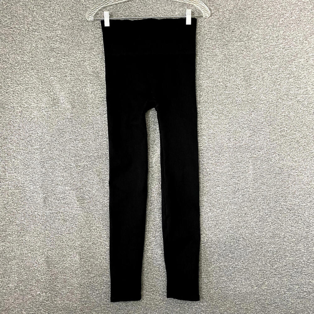 Spanx Women’s Large Black High Waisted Seamless Pull On Ribbed Nylon Legging